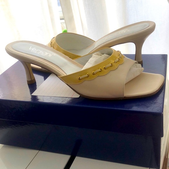 Versani Size 8 M beige and White Leather kitten-Heeled Sandals New in box - Picture 4 of 6